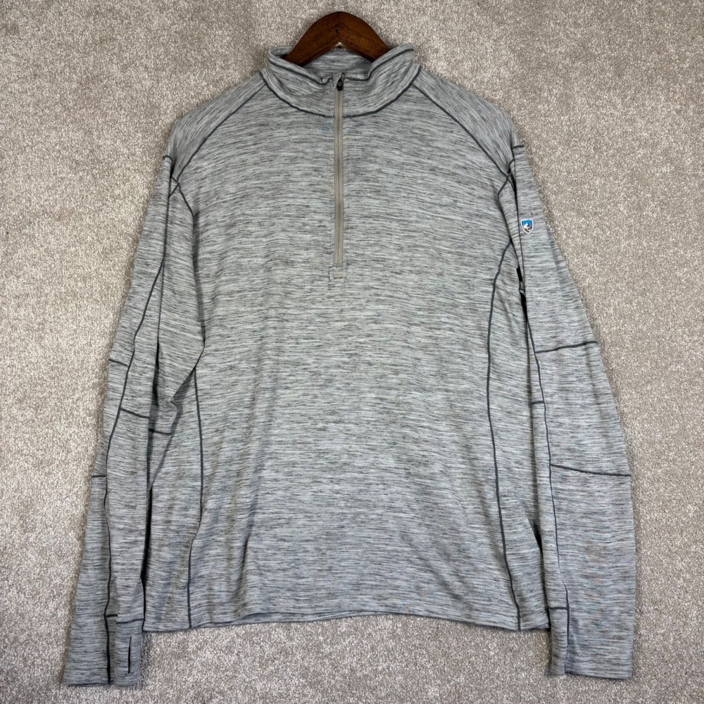 Kuhl Revel Quarter Zip Pullover Mens XL Gray Heathered Space Dye Thumbholes